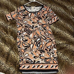 Michael Kors Orange and Black Swirl Midi Dress